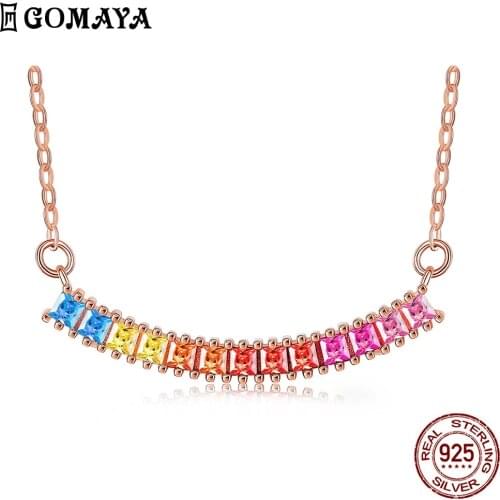 GOMAYA S925 Sterling Silver Necklaces For Women Colorful Cubic Zirconia Semicircle Pendant Necklace Daily Life Fine Jewelry