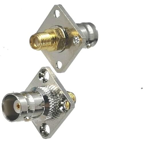1pcs Connector Adapter SMA Female Jack to BNC Female Jack 4-holes Flange RF Coaxial Converter Straight New