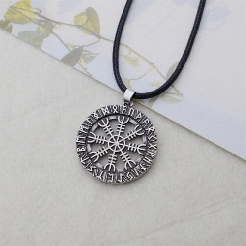 12pcs Round Double-sided Rune Paw Print Compass Wolf Necklace Amulet Jewelry Gift