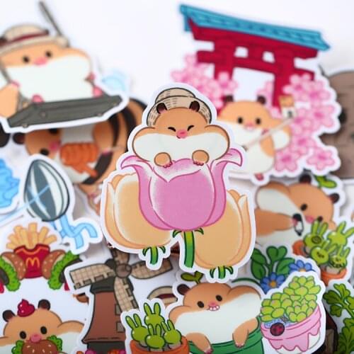 20pcs/ pack Handbook Cute Cartoon Creative Sticker Packing Handbook Material Translucent Decoration Set Hamster Hippy Paper
