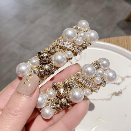 2021 Women New Pearl Crystal Hairpin Lady Fashion Side Hair Clip Accessories