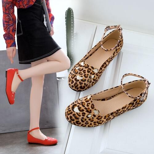 Sweet Leopard Print Flat Shoes Women Flats Ballet Casual Cute Girls Shoes Woman Ankle Strap Ballerina Flats Shoes 2020 Spring