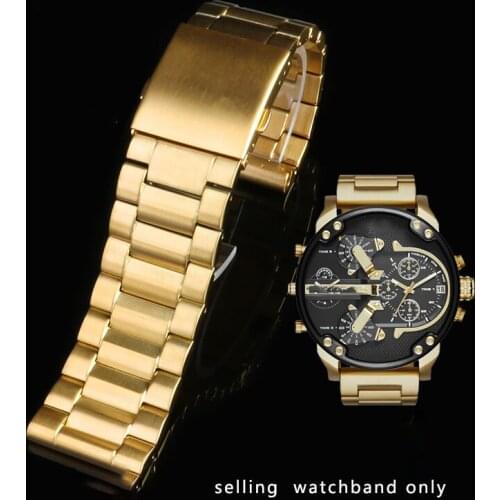 Gold 28mm fine steel watch chain for Desai dz7333 DZ4344 watch large dial mans watch with folding buckle Free shipping