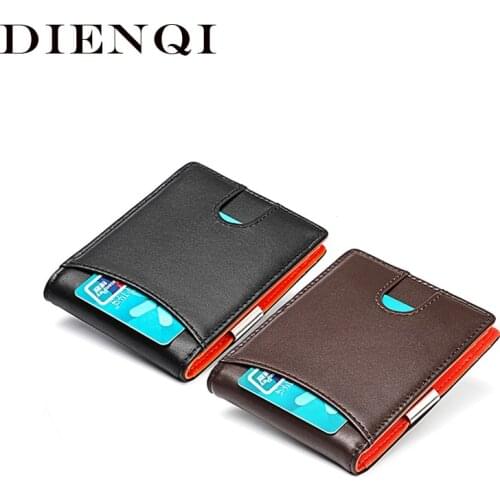 DIENQI Genuine Leather Men Wallets Money Bags Rfid Slim Thin Wallet Card Holder Male Clutch Hand Billfold Zipper Wallet Vallet