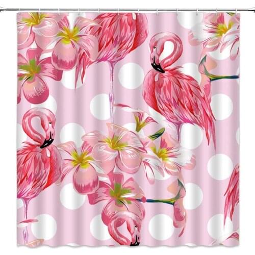 Flamingo Shower Curtains Watercolor Pink Bird and Flower Pattern Bathroom Decor Polyester Fabric Bathtub Cloth Hanging Curtain