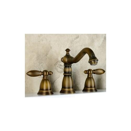Gu Chuanou full-copper cold green bronze antique classical American split three holes handwashing basin taps