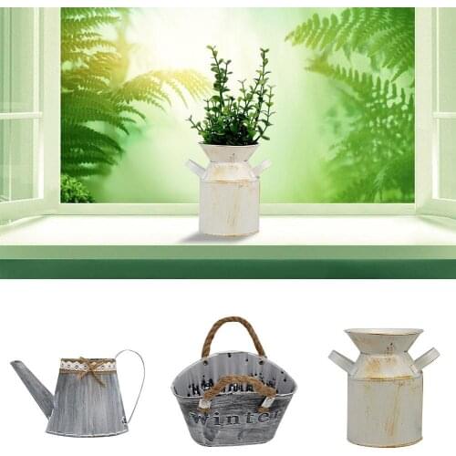 Innovative Modern Iron Flower Bucket Restaurant Iron Storage Barrel Simulated Flower Pot Succulent Plant Iron Barrel Bonsai Pot