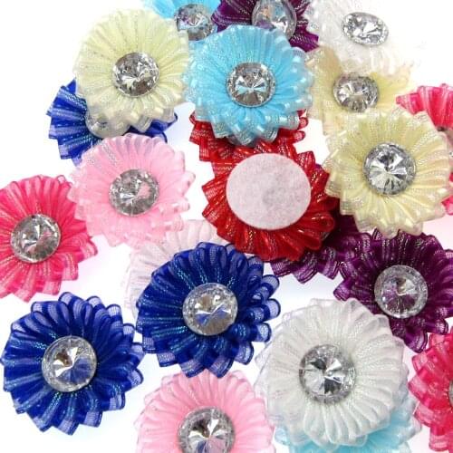 12Pcs Handmade Glittering Sunflowers With Acrylic Rhinestone Artificial Flowers For Brooch Hairpin Party DIY Decorations 4.0cm