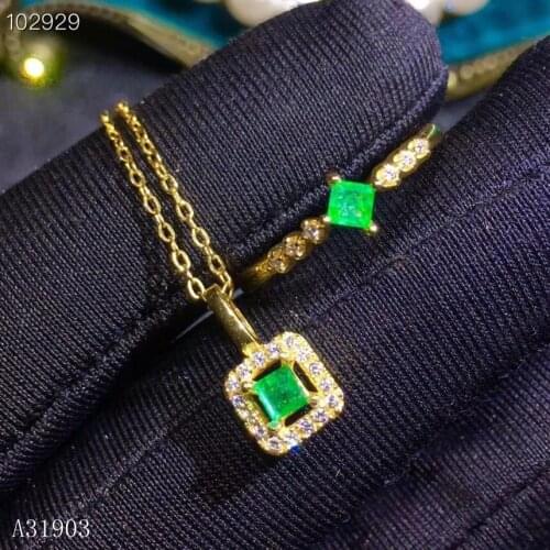 KJJEAXCMY boutique jewelry 925 sterling silver inlaid natural emerald gemstone female pendant ring set of 2 support test