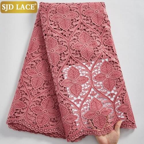 SJD LACE African Lace Fabric With Sequins Water Soluble Robe Dress Bridal Material Latest Guipure Cord Lace For Wedding SewA2411