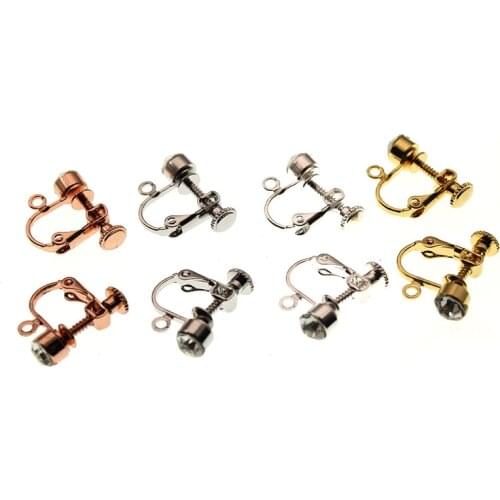 6pcs 14x17mm DIY Earring Clips Jewelry Findings Rhinestone Non Piercing Screw Earring Clips Ear Wire Hook For DIY Jewelry Making