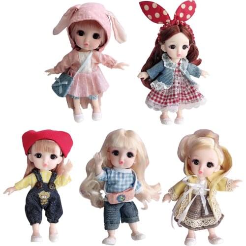 16cm Beauty Girl BJD Doll 13 Moveable Joint Dolls Long Hair 3D Eyes bjd Toy Little Girl Dress Up Make Up Toys Girls Gift Dolls
