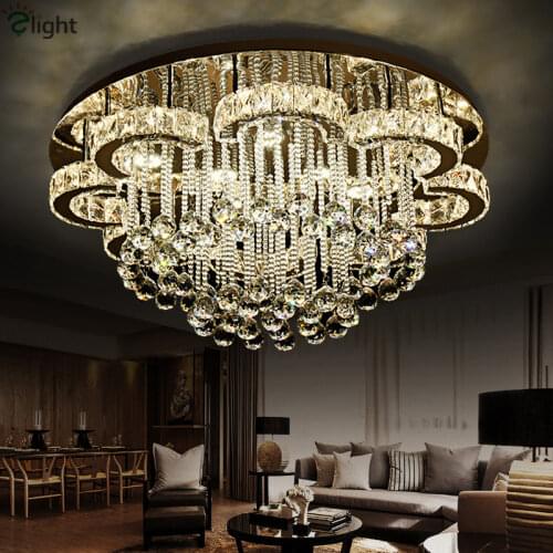 Luxury Modern Lustre K9 Crystal Led Ceiling Chandelier Flower Chrome Steel Dimmable Chandelier Lighting Luminarie Light Fixtures