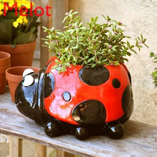 Handmade Cute Animal Flowerpot Beetle Creative Outdoor Courtyard Garden Kindergarten Ornament Decoration Succulent Potted Plant