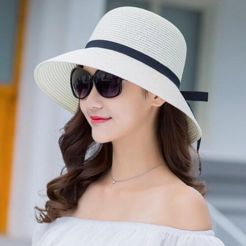 Mingjiebihuo New fashion women girls collapsible straw hat female sun hat seaside holiday beach hat along the sun hat