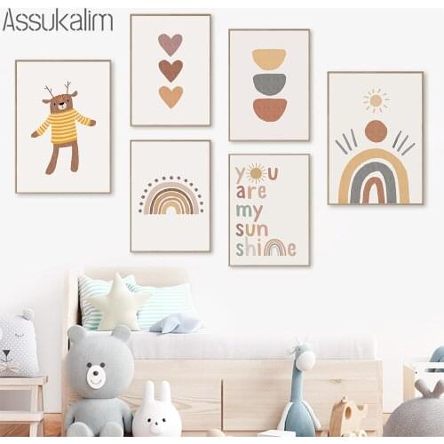 Rainbow Sunshine Canvas Print Nursery Wall Poster Boho Kids Wall Art Painting Nordic Posters And Prints Baby Room Decoration