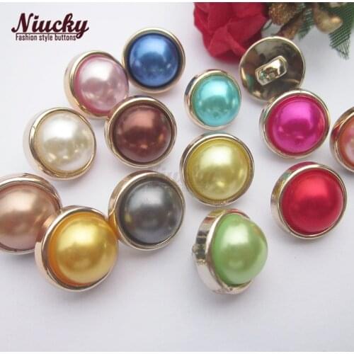 Niucky 13 colors 12mm / 11mm / 10mm high quality gold edge colorful pearl buttons Classic pearl sewing buttons P0301d-048