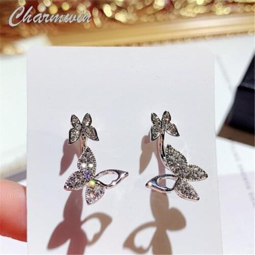 New Fashion Korean Dangle Earrings For Women Earrings Super Flashing Rhinestone Butterfly Dual-use Drop Earrings