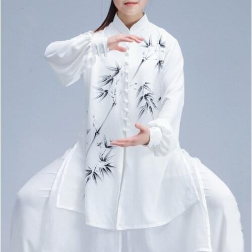 Tai Chi Outfits Traditional Chinese Clothing For Men Male Painting Bamboo Wing Chun Shanghai Tang Clothes Wushu Costume TA1474