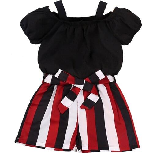 1-6 Years Girl Clothes Set Black Suspenders Tops Striped Shorts Outfit Cute Girls Suits Children Two-piece Suit Summer Clothing
