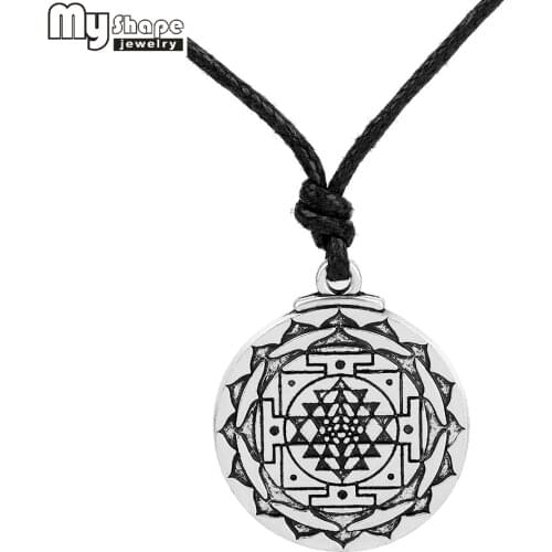 My Shape Yoga Pendant Necklace Sri Yantra for Growth and Healing Amulet Wealth Goddess Talisman Tantric Hindi Men Leather Cord
