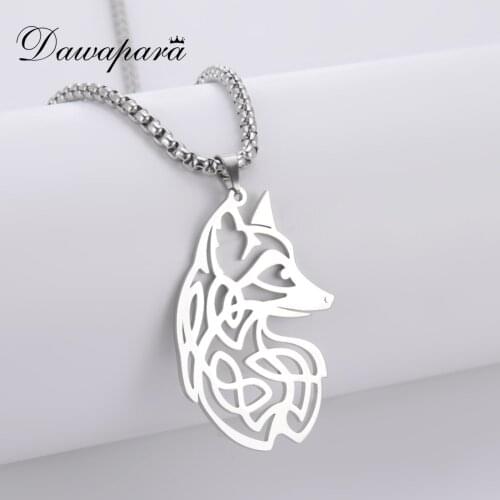 Dawapara Loki Fox Viking Animal Celtics Knot Pendant Necklace Nordic Amulet Stainless Steel Jewelry Gift for Men Women