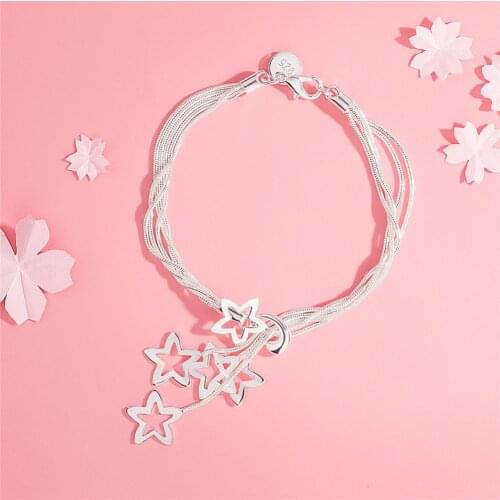 Hot popular 925 sterling silver Snake chain hanging stars Bracelets for woman Wedding party Christmas Gifts fashion fine Jewelry