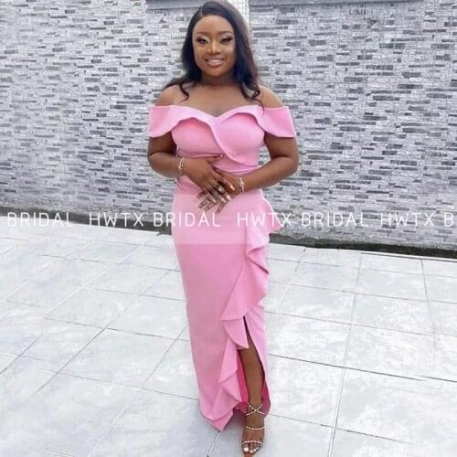 Pink Off the Shoulder Prom Dresses Side Split Mermaid Long African Women Party Evening Dress Formal Gown Vestidos De Fiesta