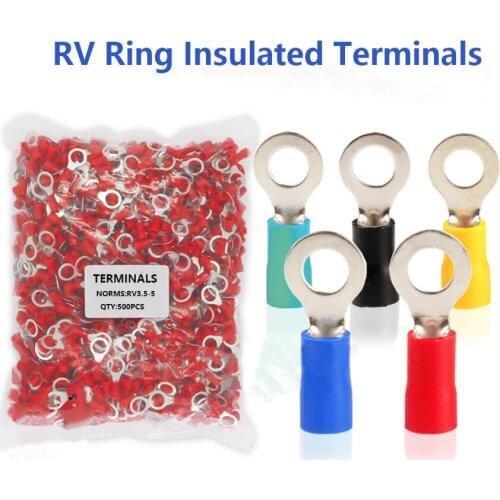 RV3.5-5 500pcs Ring Insulated Cold Press cable Terminal Connectors Circular Electrical Wire Joint Crimp Terminals AWG 14~12