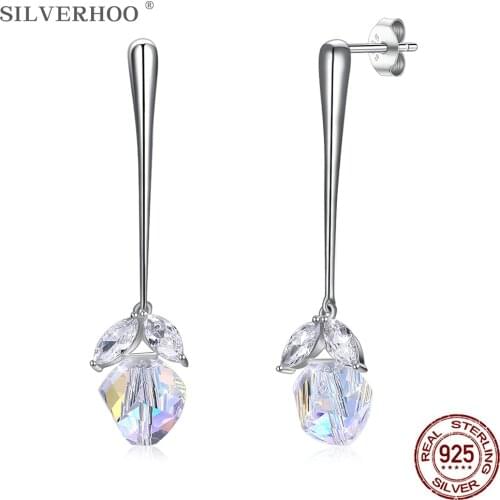 SILVERHOO 925 Sterling Silver Earring For Women Irregular Long Tassel Drop Earrings Classic Austria Crystal Shining Fine Jewelry