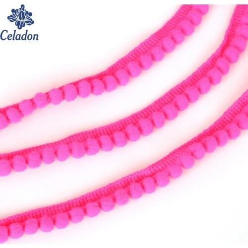 Super Value 10/20mm Ball Fringe Ribbon Pom Lace Trim For Sew On Garment Embellishment Wedding Chair And Table Fluorescent Pink