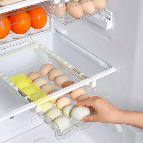 Slide Kitchen Fridge Storage Box Pull-out Drawer Food Crisper Plastic Rectangle Egg Vegetable Fruit Containers