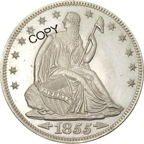 United States Liberty Seated Half Dollars No Motto Above Eagle Arrows at Date No Rays 1855 O Brass Plated Silver Copy Coin