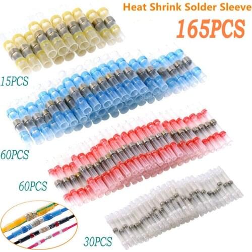 Solder Sleeve Splice Seal Tube Heat Shrink Waterproof Connector Terminals 165Pcs