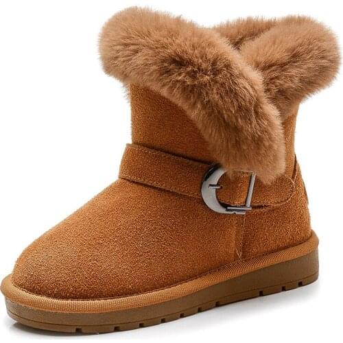Warm Kid Snow Boots Genuine Leather Boots Children New Toddler Girl Winter Princess Shoes Simple Buckle Non-slip Flat Baby Boot
