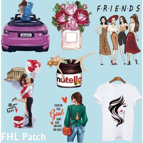 Fashion Girls Patches For Clothes Iron On Thermal Stickers Princess Sports Cars Flower Lady Washable Heat Transfer Thermo Patch