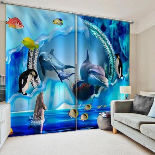 Blue oecean dolphin curtains Bedroom living room windproof thickening blackout fabric