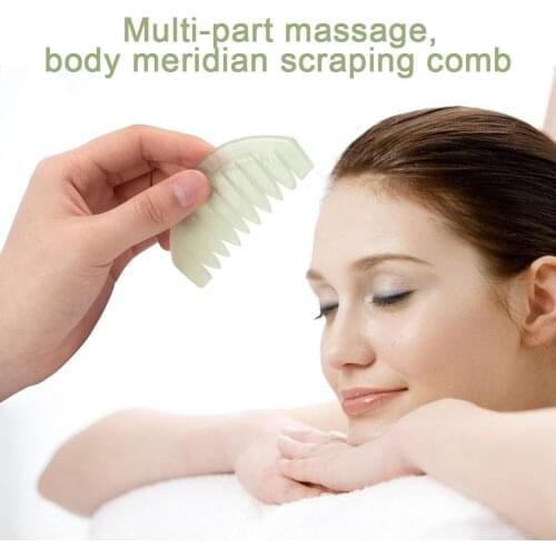 Traditional Chinese Nature Jade Comb Massage Spa Acupuncture Head Therapy Trigger Point Treatment On Head Gua Sha Board