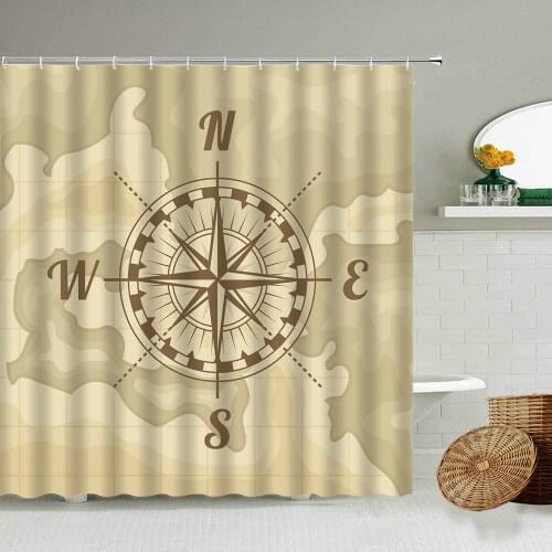 Retro Nautical Compass Shower Curtain Creative Map Nordic Style Bathroom Bathtub Blackout Waterproof Polyester Cloth Curtains