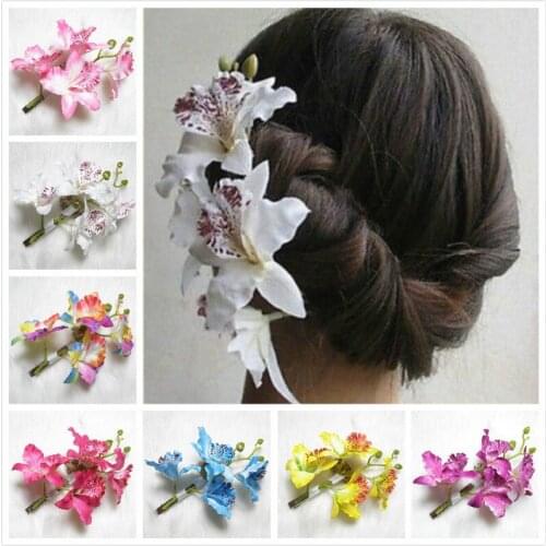 Womens flower headband Hair Clip Butterfly Orchid Barrette Pin Bridal Wedding Prom Party Hair Accessory