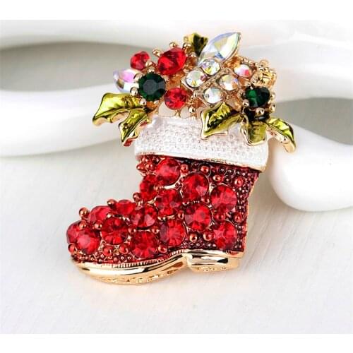 Red Shoes Brooches For Women Vintage Female Red Boots Brooches Pins Fashion Zinc Alloy Rhinestone Brooch Gift