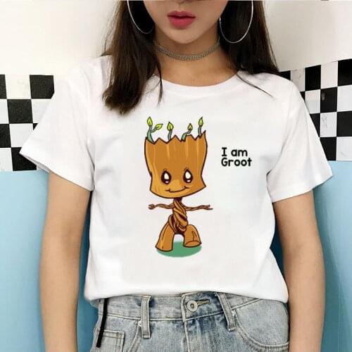 Vintage Aesthetic I Am Groot Women T-shirt Fun Groot Printed Tee Kawaii Cartoon Clothing Lady Streetwear Harajuku Female Clothes