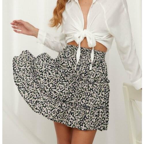 Summer mini skirt women 2020 high waist ruffle elegant skirts ladis holiday Allover Print beach short skirt