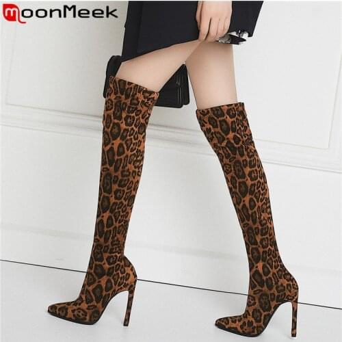 MoonMeek 2020 new stiletto high heels shoes over the knee boots sexy Leopard thigh high boots elegant prom long boots women