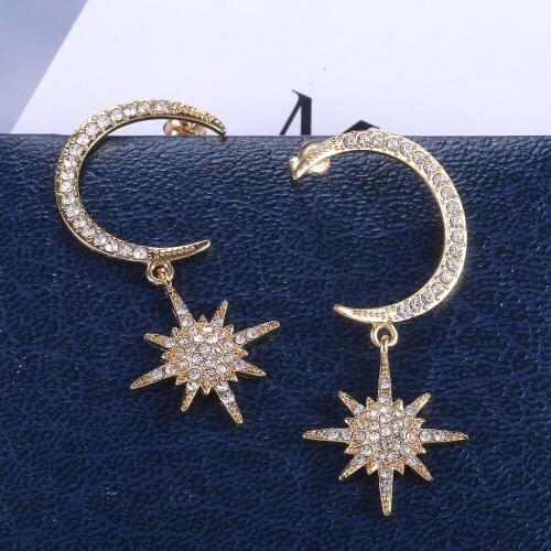 New Popular Hot Sale Bohemian Cute Moon Star Gold Silver Color Stud Earrings With Zircon Stone Fashion Jewelry Korean Earrings