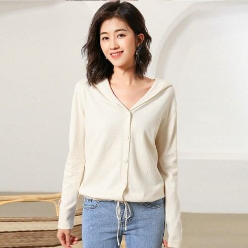 2019 womens cashmere spring and autumn cardigan sweater cashmere sweater knit hooded cardigan