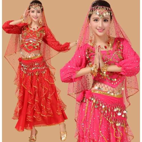 Woman Belly Dance Costume lady Indian Dance Dress Bollywood Dance Costumes red/rose/yellow/purple/royal blue/sky blue 6 colors