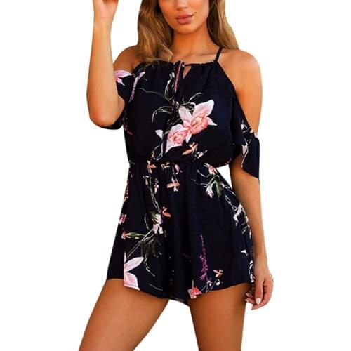 38# Women Sexy Beach Romper Summer Playsuit Holiday Ladies Summer Jumpsuit Sexy Off Shoulder Ruffle Ladies Romper Playsuit