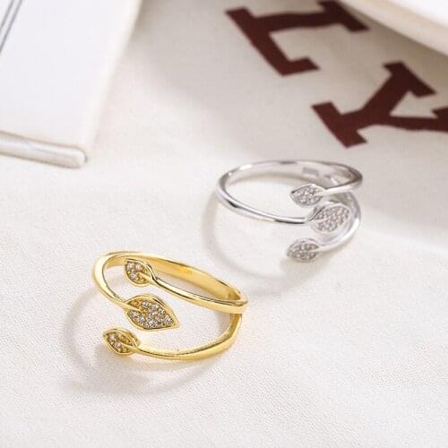 Personality simple hollow out leaf Crystal Ring Charm women inlay zircon adjustable ring elegant romantic Bride Wedding Jewelry