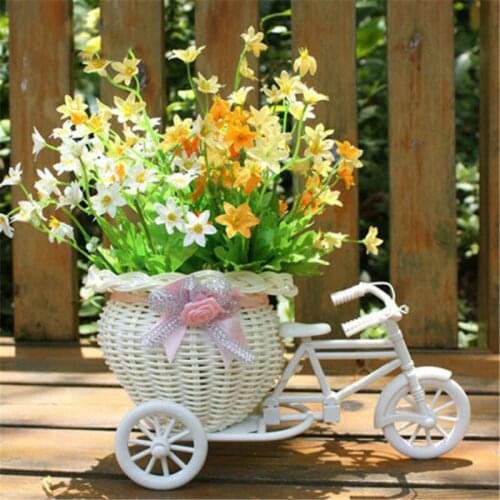 1 Piece Flower Storage Basket Bicycle Decorative Storage Basket Plastic White Bike Design Party Decoration Flower Organizer